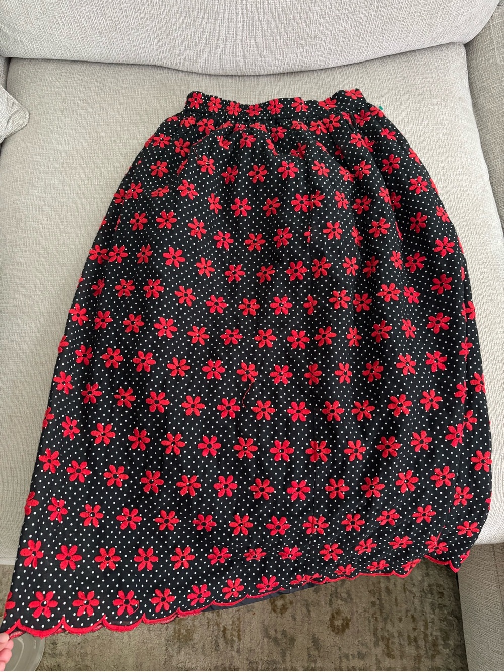 Doncaster Black Maxi Skirt with Red Floral Embroidery